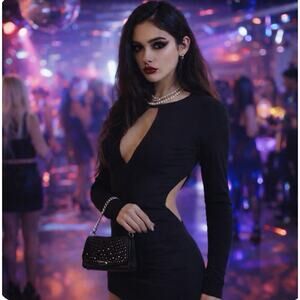 NWT Lulus Sz M black Bodycon Open Invitation LS Backless Stretch Dress